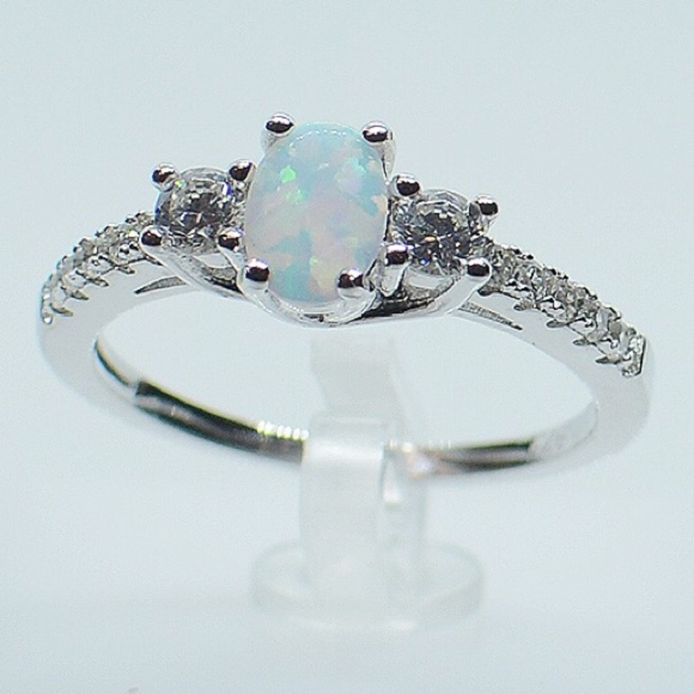 925 Sterling Silver Oval White Opal CZ Ring - Picture 4 of 9